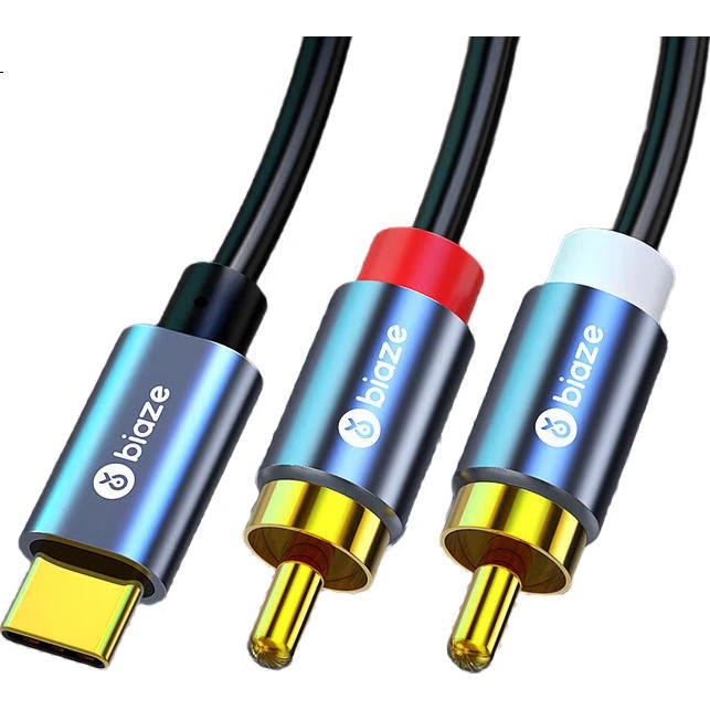 Кабель-адаптер BIAZE Type-C на 2 RCA, 1.5 м, аудио сплиттер для подключения телефонов, планшетов, компьютеров к колонкам, Y31