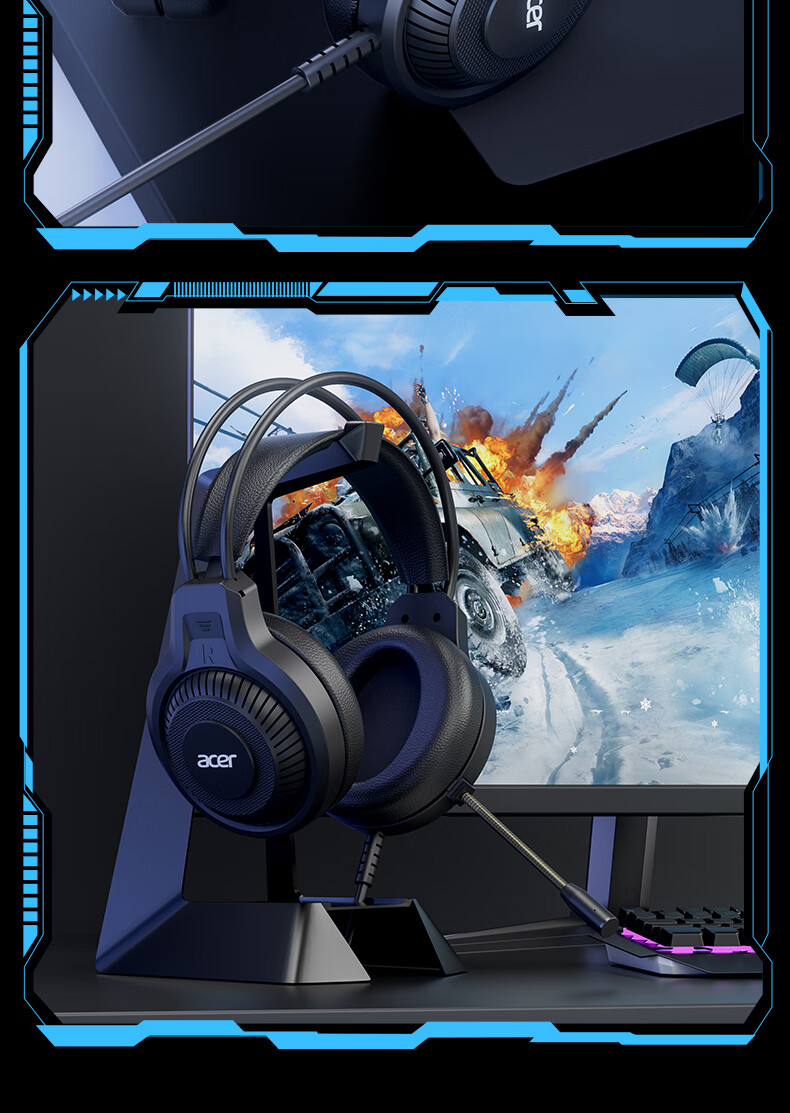 Acer OHW201 Wired Over-Ear Gaming Headset for Desktop and Laptop, Black, Single USB 7.1 Sound Card Version, Invoice Available 16