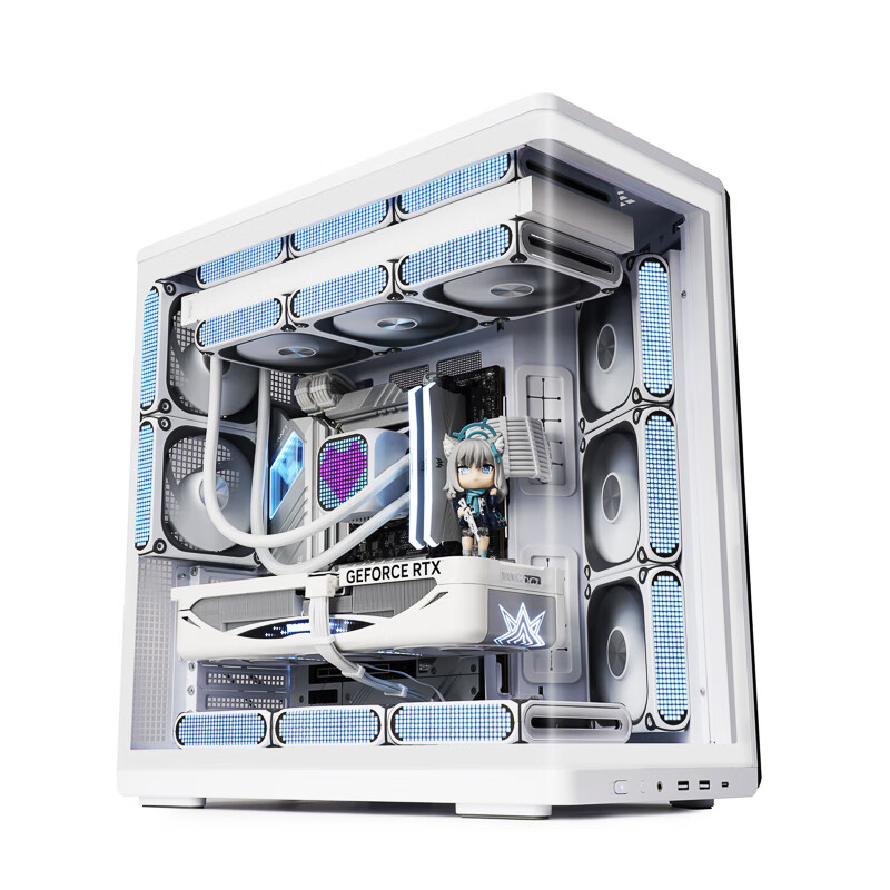 Компьютерный корпус Aigo Starry Dawn White ATX с поддержкой водяного охлаждения 360 мм, материнских плат ATX, изогнутого стекла, двухсекционный дизайн и совместимость с видеокартами 5090