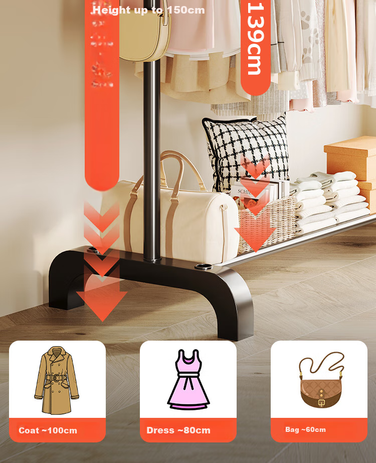 QIAONAMEI Floor-Standing Clothes Rack, Single Pole Hanger, Bedroom Coat And Hat Stand, Indoor Clothes Storage Rack, Quilt Drying Rod, 2678 3