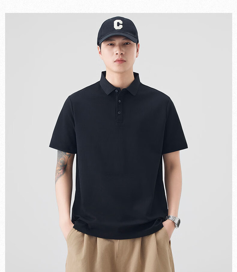 Jeanswest Outdoor Sports Short Sleeve T-Shirt Men Polo Shirt Summer Solid Color Loose Fit Casual Business Black XL 9