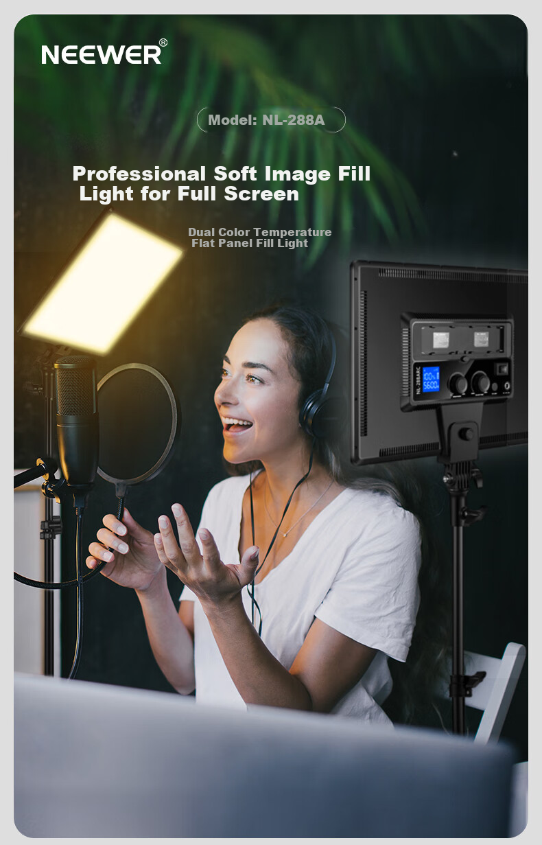 NEEWER NL-288A Photography Light, LED Fill Light, Jewelry Live Streaming Video, Continuous Lighting, Professional Flat Panel Light, Surface Light, Camera Shooting, Portrait Photography, Outdoor Lighting, Hair Light 1