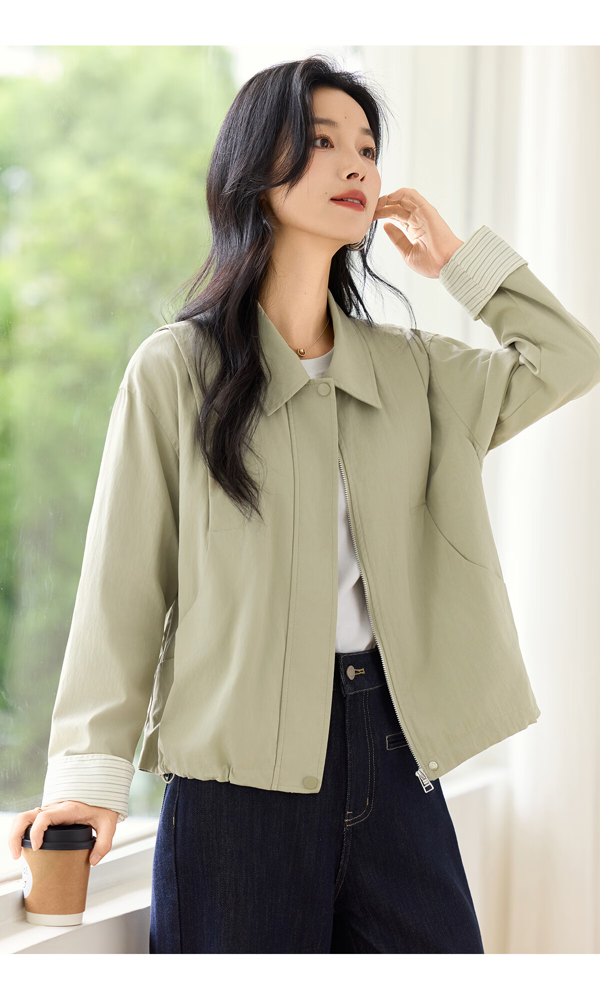 Chushen Spring Autumn Casual Jacket for Women Fashion Lapel Decorative Lines Simple Short Petite Coat Top S53D016 13