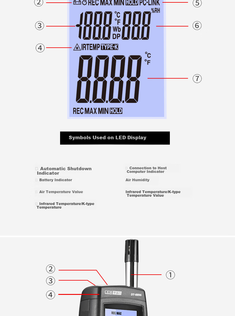 CEM DT-8896 High-Precision Industrial Professional Temperature And Humidity Detector, Environmental Air Temperature And Humidity Meter, Measuring Instrument 12