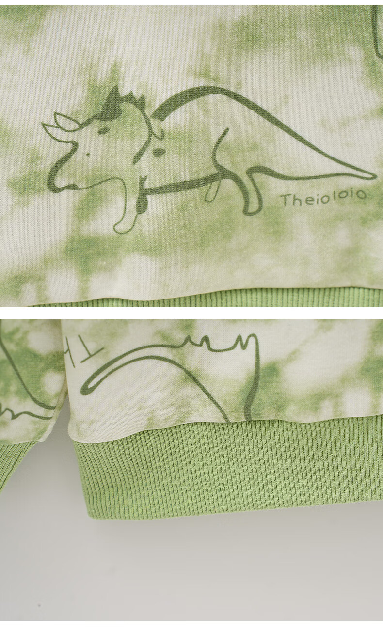 MOMOCO Boys' Sweatshirt Autumn 2025 New Trendy Tie-Dye Dinosaur Sweatshirt Green Size 90 5