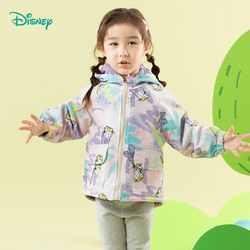 Disney Spring And Autumn Children's Clothing Graffiti Minnie Hooded Jacket, Comfortable Warm Windproof Coat, Graffiti, 120