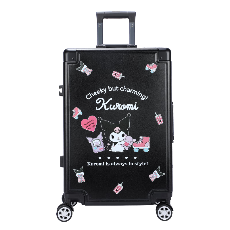 Mesuca Kuromi Luggage, Women's Printed Suitcase, 24-Inch Student Trolley Case, Aluminum Frame Travel Suitcase, Large Capacity Leather Trunk