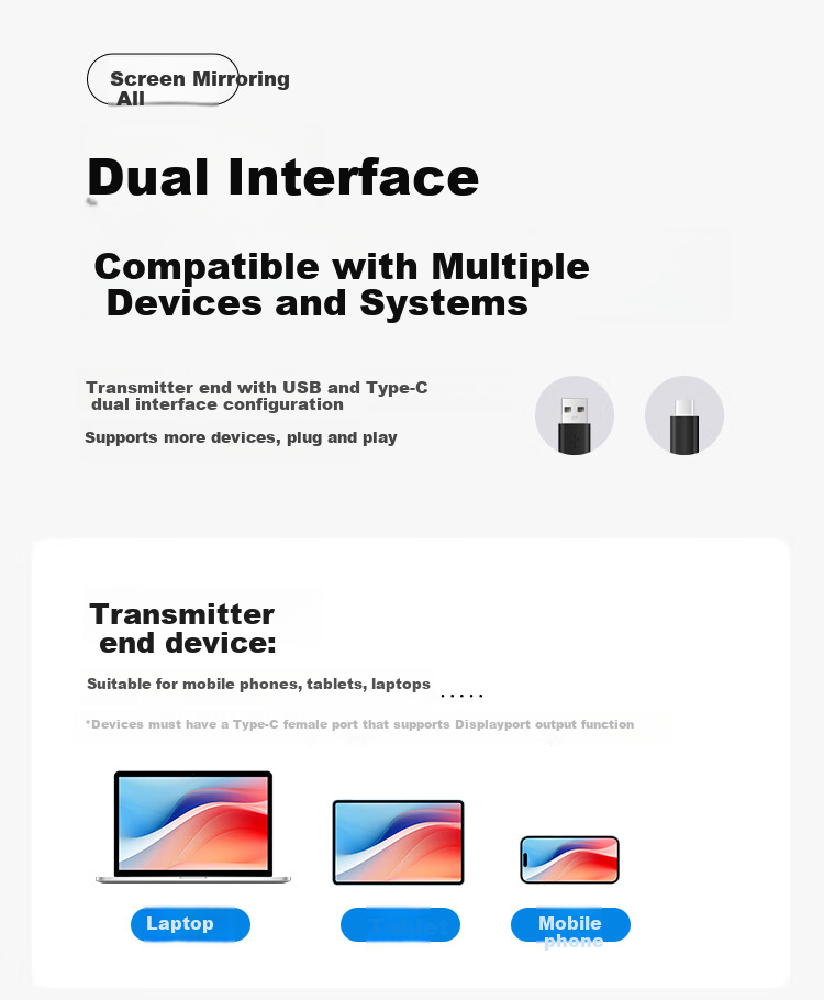 Horion [Wujie 1S] HDMI Wireless Screen Mirroring Device, 4K Screen Mirroring Adapter, Compatible with Office Laptops, Desktop Computers, Phones, for TV Display And Projection, USB+C Dual Port HG-1S 11