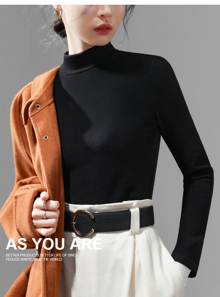 Yuzhaolin Women's Half Turtleneck Base Shirt with Hyaluronic Acid Double-Sided Fleece Thermal Innerwear Top Black 9