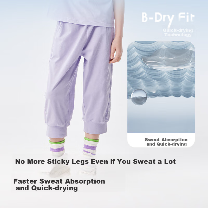 BALABALA Children's Clothing, Girls' Capri Pants, Lightweight Summer Style for Older Kids, Quick-Dry Shorts, Sports Pants, Trendy