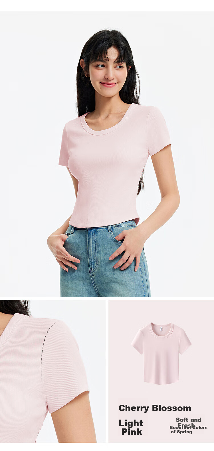 Semir Women's Short-Sleeve T-Shirt, Summer Cropped Fitted Round Neck Regular Shoulder Top 101325100006 5