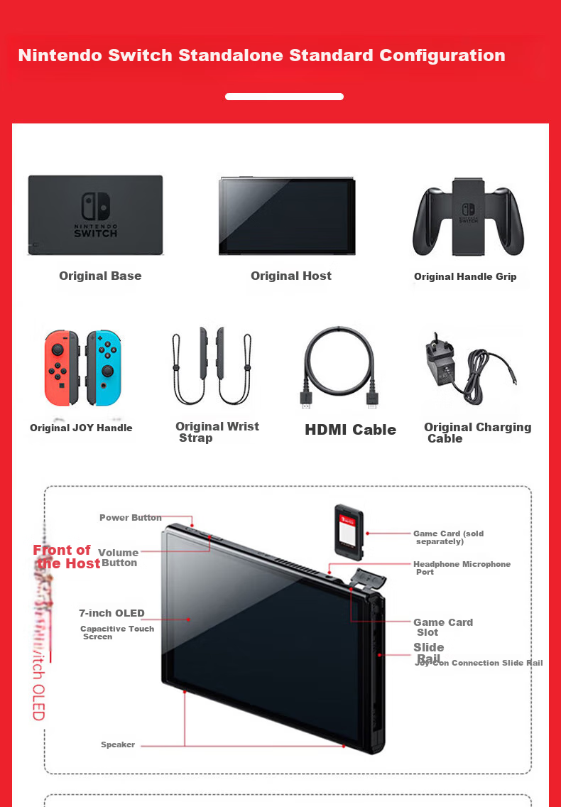 Nintendo Switch, Nintendo Gaming Console, Switch NS Hong Kong Version OLED Edition Game Console, with White Joy-Con, Portable Game Handheld 8