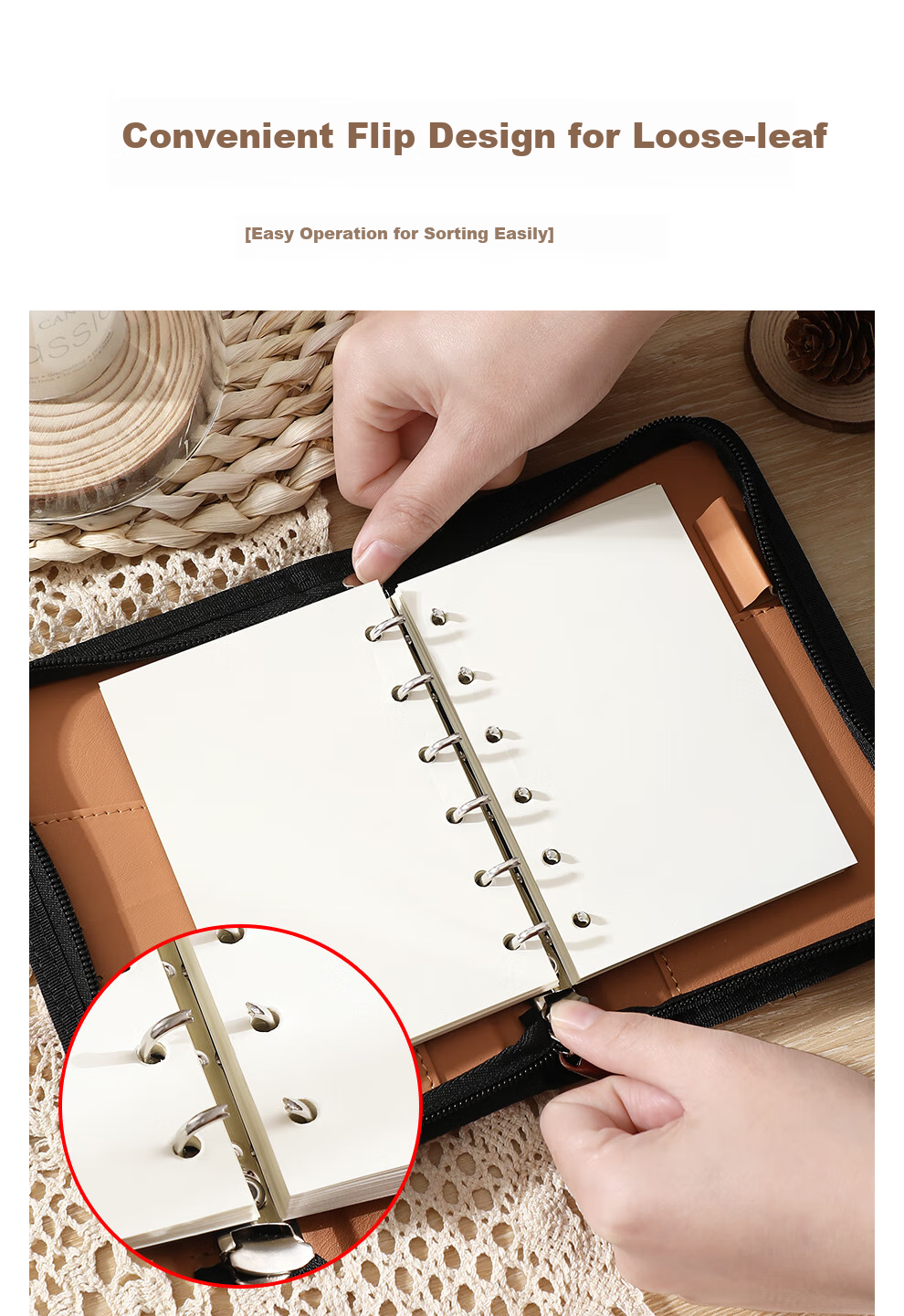 Faramon Loose-Leaf Zipper Notebook with Detachable Refillable Pages, Small Portable Travel Diary Journal Notebook Customizable Blue 6