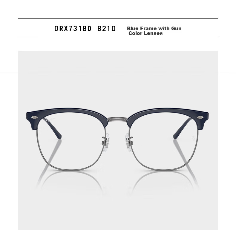 RayBan Optical Frame, Square Black Frame, Semi-Rimless Myopia Glasses Frame, 0RX7318D 8326 Gift 7