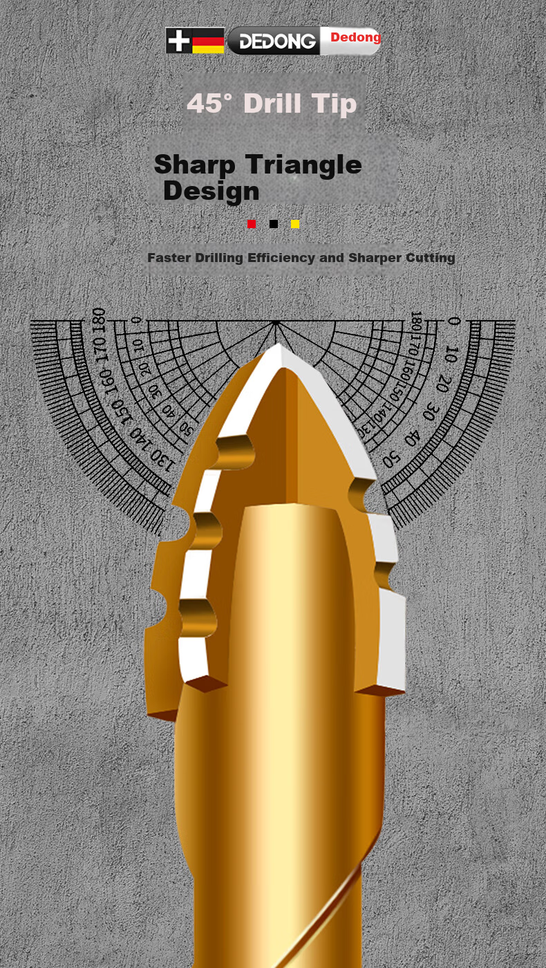 Dedong Four-Blade Serrated Eccentric Drill Bit for Tiles, Concrete, Stainless Steel, Dry Drilling, Angled Head, 6+8+10mm Three Pieces 13