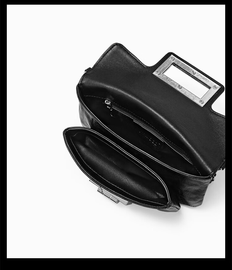 Mood Top-Grain Leather Chain Bag for Women, Black Small Square Bag, Autumn/winter Commuter Shoulder Crossbody Bag, Light Luxury Women's Handbag 13