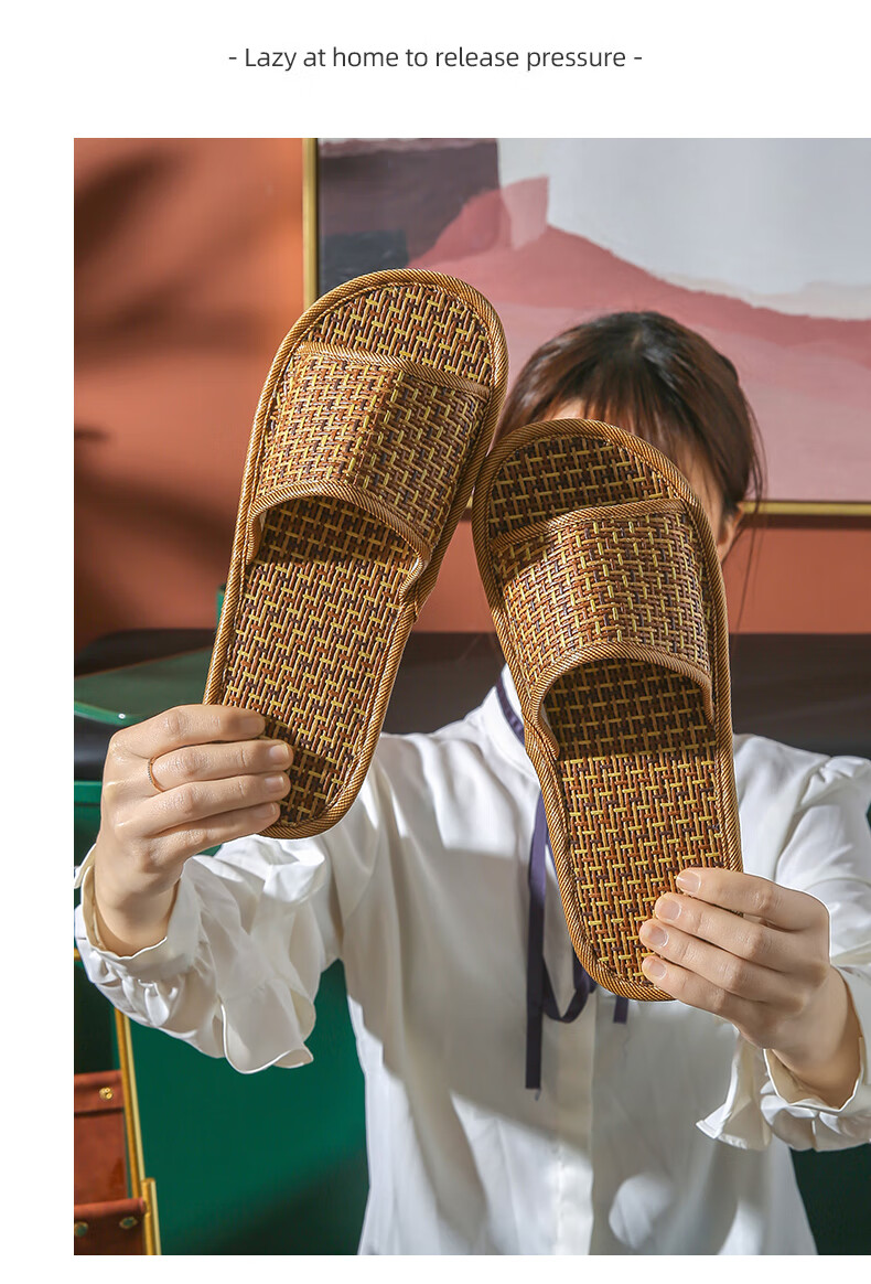 FOOTOPPO Bamboo Rattan Summer Slippers Men Indoor Woven Bamboo Rattan Slippers Women Summer Bamboo Rattan Woven Slippers for Men 8