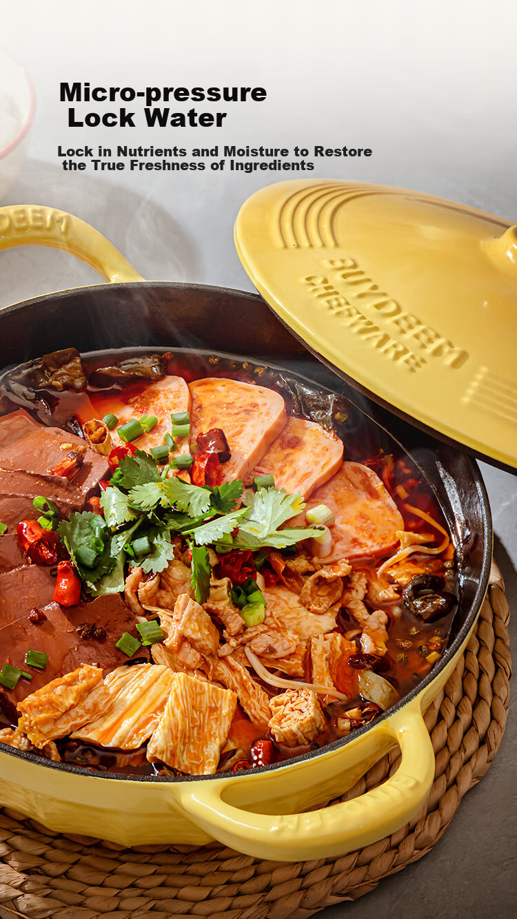 Buydeem [JINGDONG Exclusive] Enamel Cast Iron Pot Braising Stew Pot for Induction Cooker And Gas Stove, Black Enamel 24cm Small Goose Yellow 4