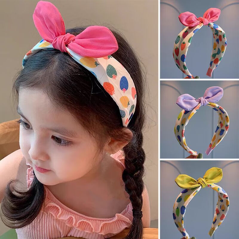 BQI Kids Hair Accessories Headband Cute Strawberry Fabric Ear Headband Girls Non-Slip Hairband Comfortable