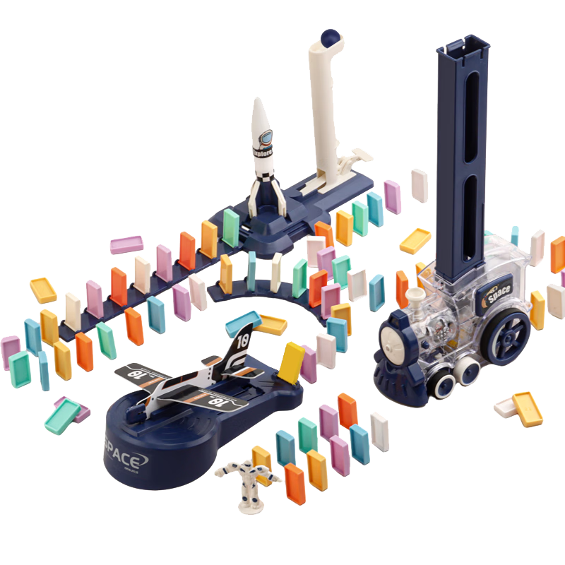Maggic Seed Children's Domino Train Mechanism Electric Light And Sound Music Rocket Airplane Toy for Boys, New Year Gift
