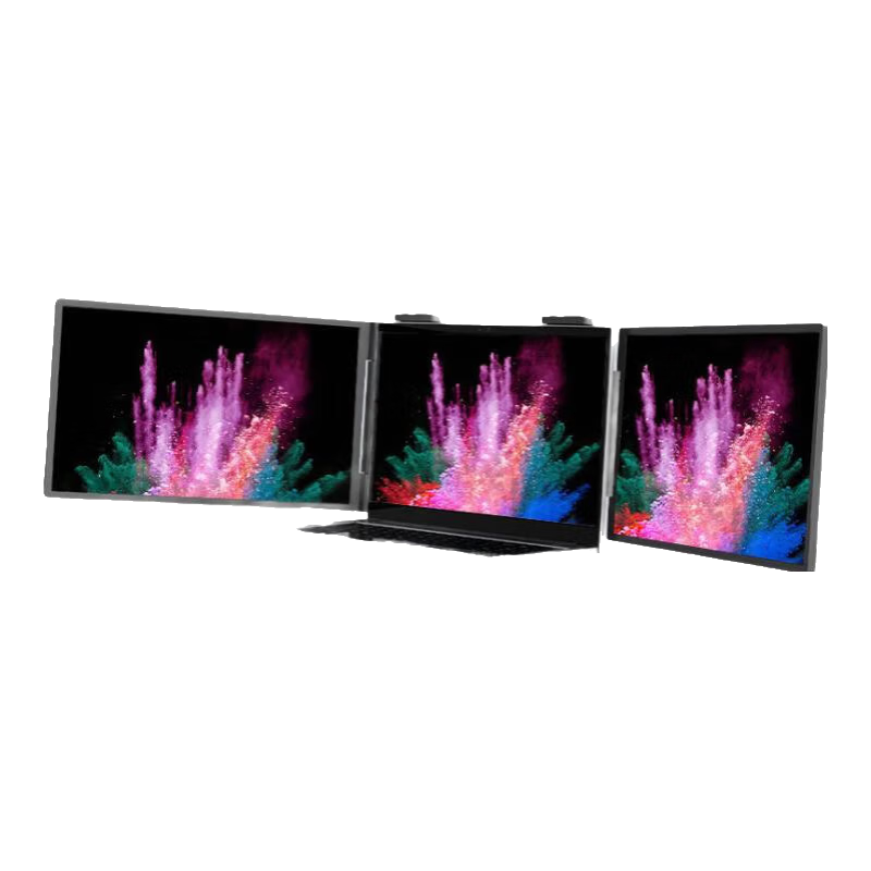 Eimio Foldable Dual-Screen Portable Monitor, Three-Screen Laptop Secondary Display, Computer Expansion Screen, Dual 14-Inch, Office Stock Trading Gaming Expansion Large Screen E24