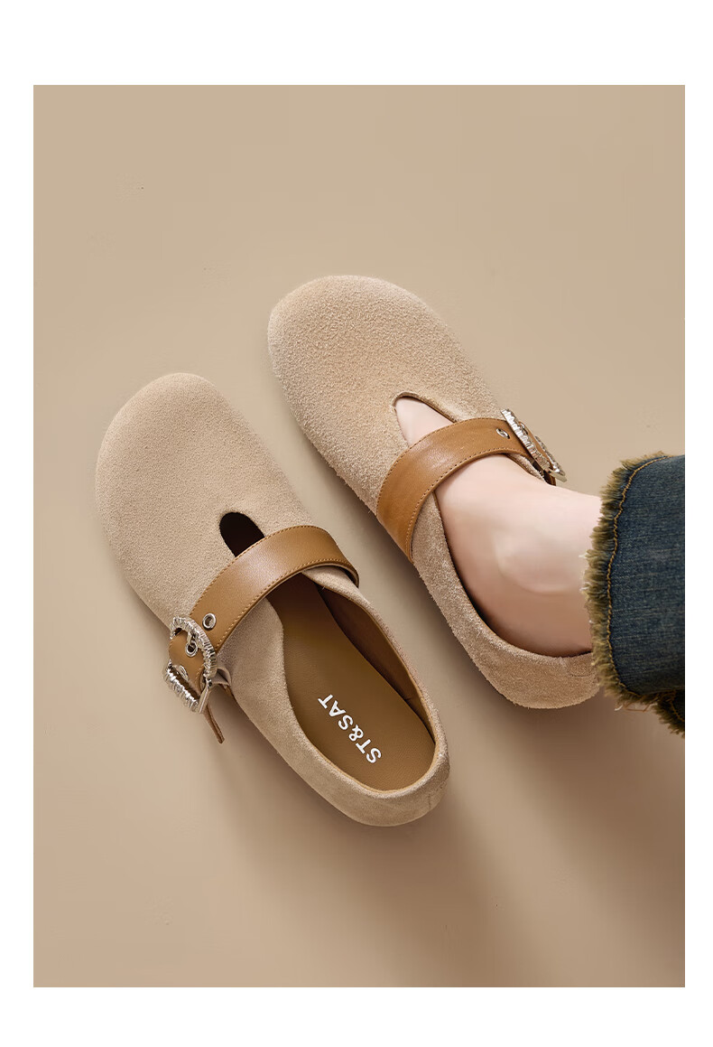 St&Sat Women's Hidden Heel Shallow Mouth Slip-On Shoes 2025 New Autumn Winter Retro Lazy Soft Sole Closed Toe Birkenstock Shoes 4