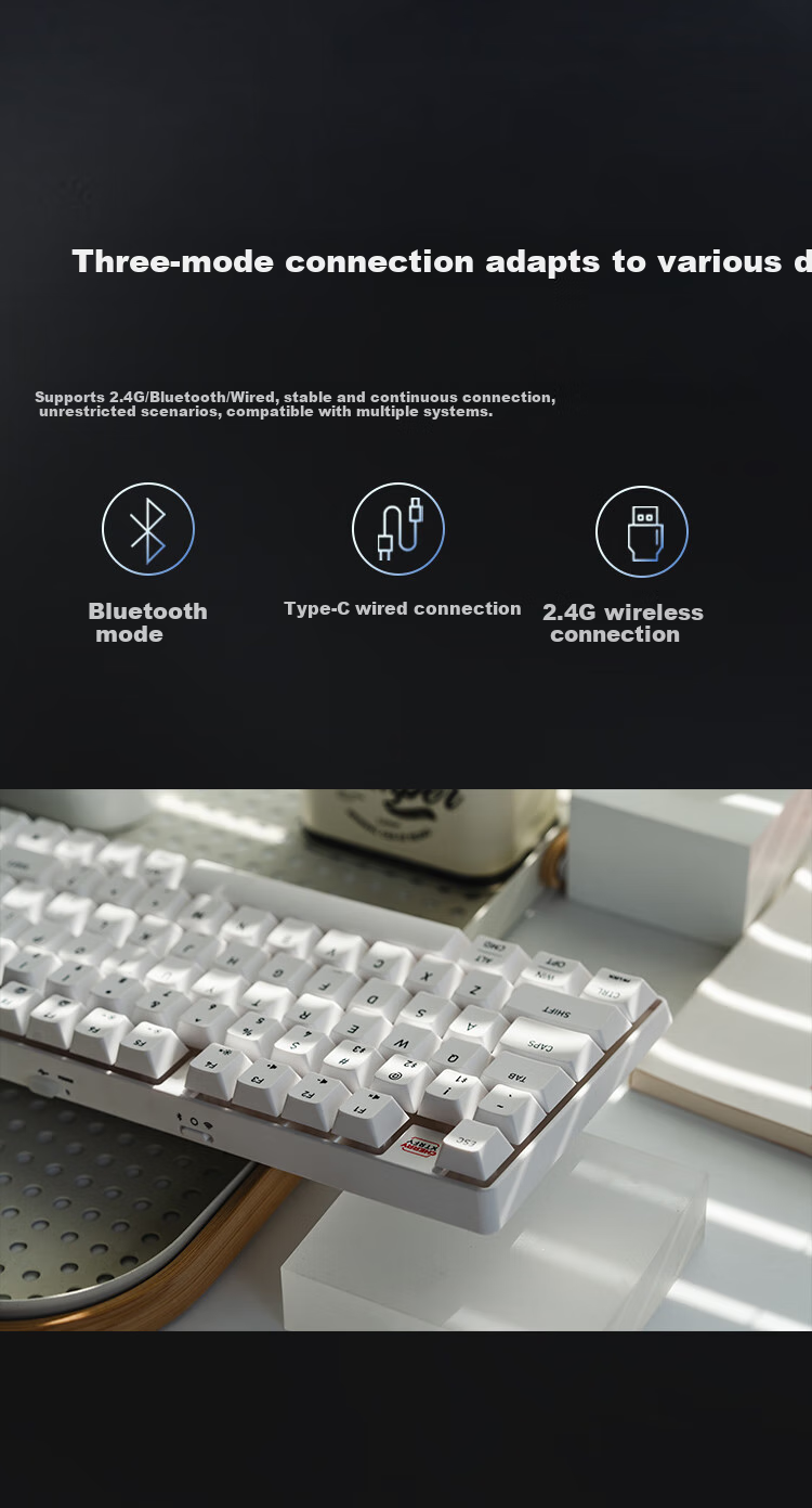 CHERRY K37 Thin Film Keyboard, 98 Keys, Wireless Gaming Keyboard, Office Computer Keyboard with Bluetooth Tri-Mode, RGB Lighting Effects, Compatible with WIN/MAC, Submarine Black 5