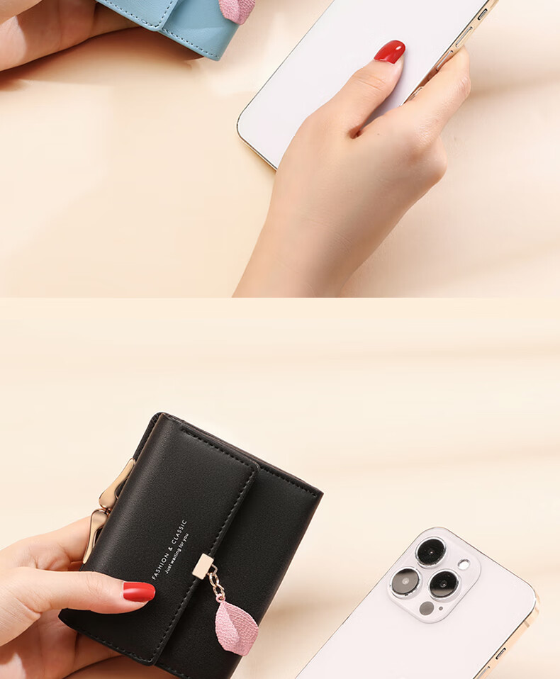 YUYULA Leather Short Women's Wallet, Mini Coin Purse, Multi-Card Slots, Multifunctional Leather Wallet, Ladies' Light Luxury Clutch 3