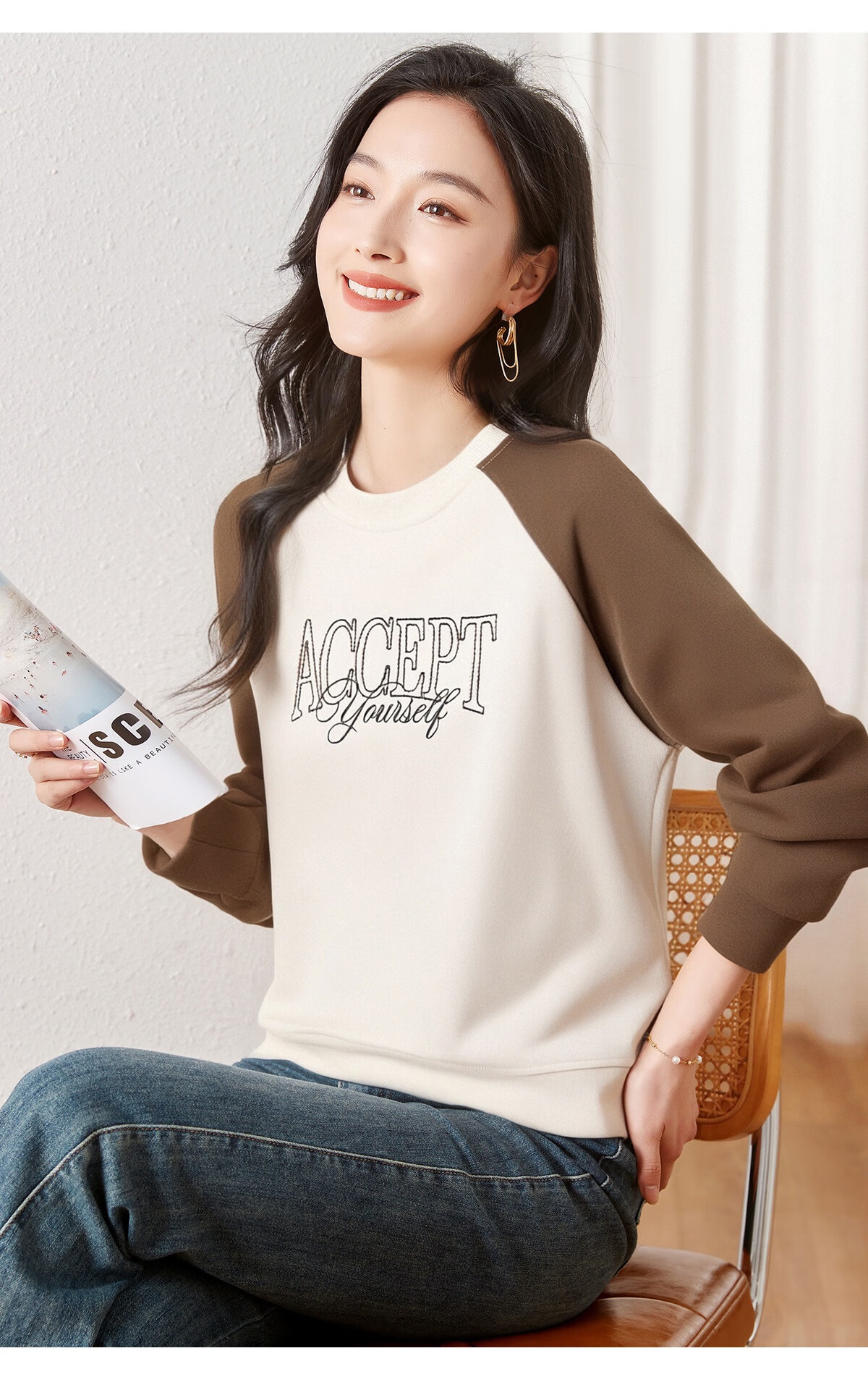 Chushen Classic Crewneck Raglan Sleeve Casual Student Long Sleeve Sweatshirt S53W028 Spring and Autumn Women 7