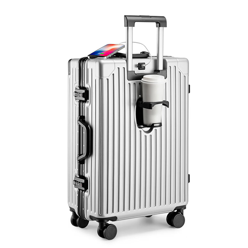 Baishikele Luggage, Aluminum Frame Suitcase for Men And Women, 24-Inch Travel Case, Large Capacity, Spinner Wheels, Student Business Password Lock Leather Suitcase