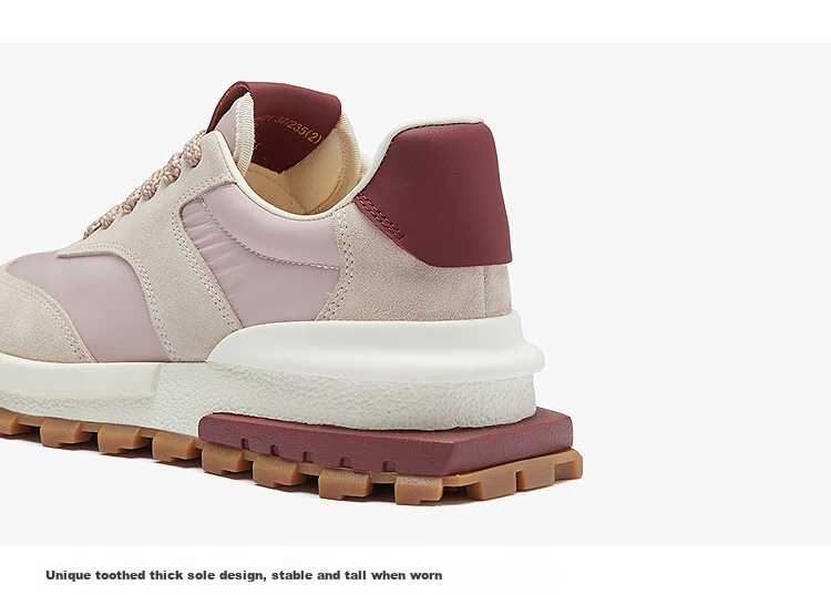 Le Saunda [Shan Ye Qi Jing] Color-Block Lace-Up Comfortable Thick-Soled Casual Women's Shoes 5T43401, Muxi Pink PNF, Size 35 5