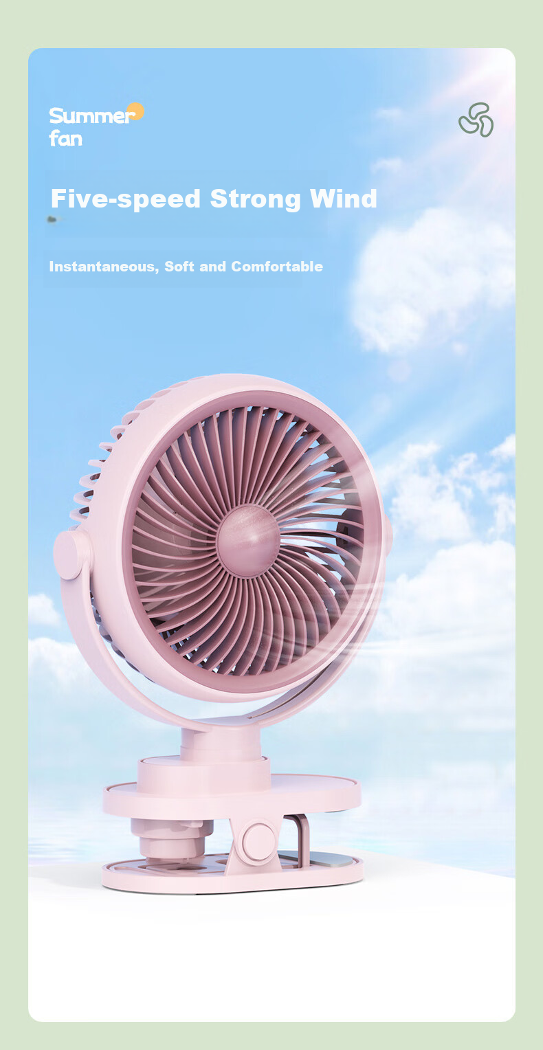 Siyicai Simple Clip-On Light Fan, Cute Student Mini Fan, USB Rechargeable, Dorm Bedside Small Electric Fan, Rotatable YS2539 Bean Green Color 4