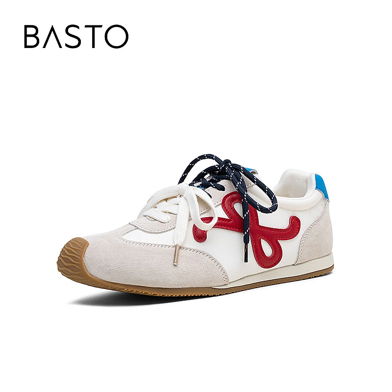 Basto 25 Autumn Training Shoes Trendy Street Retro Women's Casual Shoes CN611CM5 Beige/Blue/Red Size 38