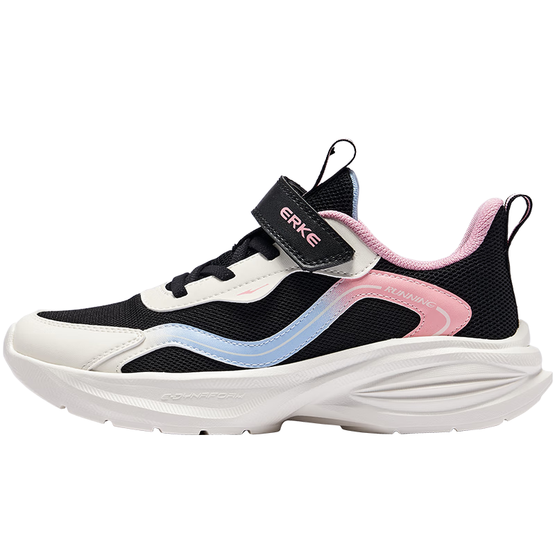 ERKE Kids Unisex Shock-Absorbing Sports Shoes Children's Breathable Mesh Running Shoes Black/Crystal White/Manta Pink Size 33
