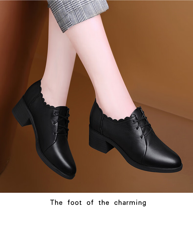 Fugui Bird Genuine Leather Cowhide High Heel Women's Spring Autumn Fashion Pointed Toe Chunky Heel Pumps All-Season Versatile Shoes Black 36 6