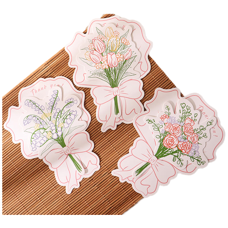 Jufu Women's Day Gift Valentine's Day Handheld Flower Greeting Cards 12-Pack Graduation Season Thank You Cards Birthday Gift Favor Small Handwritten Flower Gift Cards