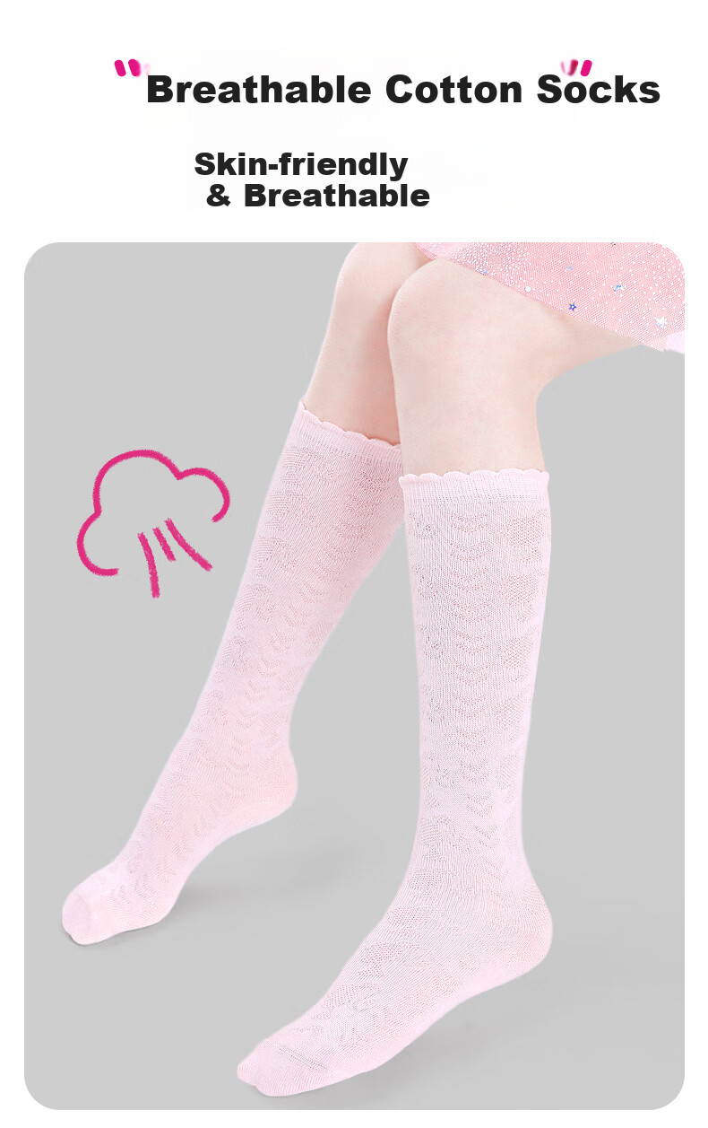 Barbie Children's Mid-Calf Socks, Girls' High Socks for Spring And Autumn, Long Socks for Girls, Student White Versatile Thin Mesh Cotton Socks 4