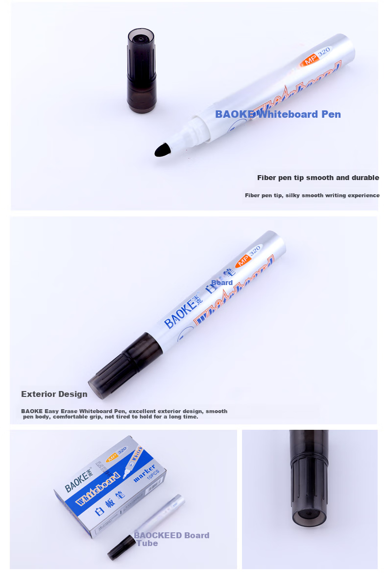 BAOKE MP320 Office Meeting Teaching Whiteboard Marker, Erasable And Easy to Erase, Red, 10 Pieces/box 6