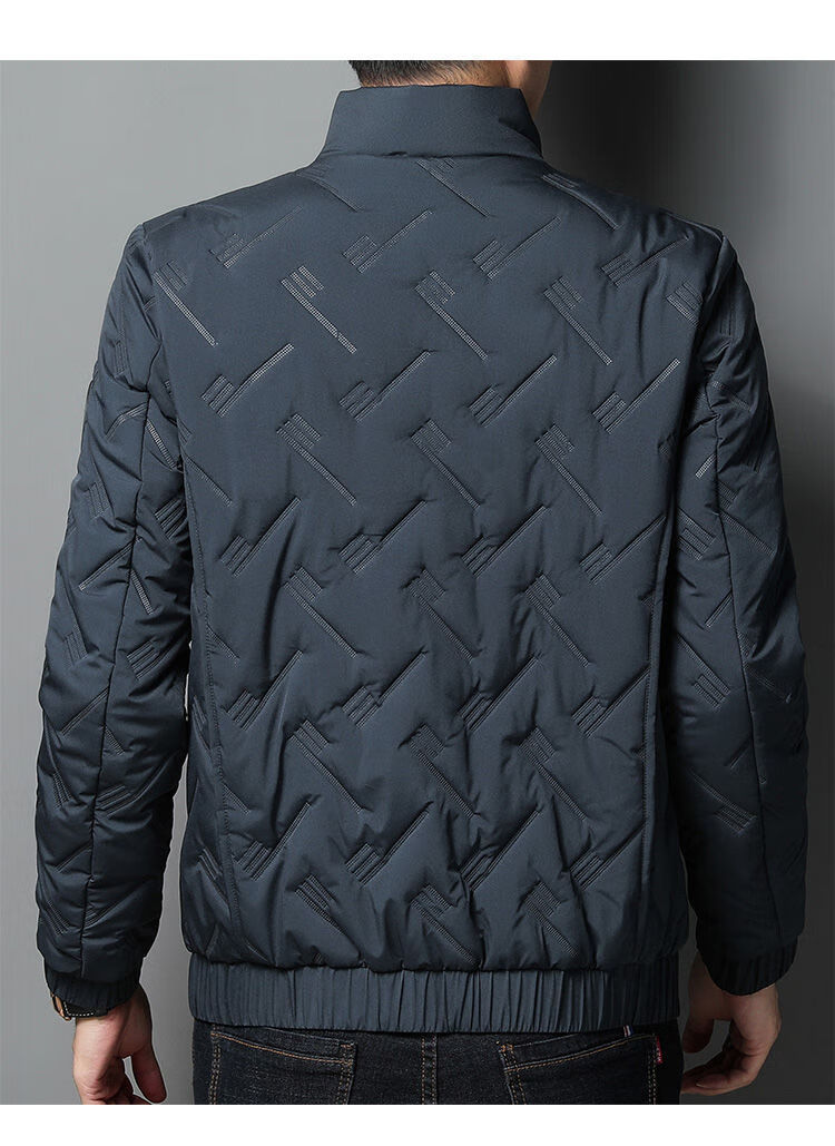 ROMON Men's Cotton Jacket Autumn Winter Business Casual Comfortable Stand Collar Cotton Coat Warm Outerwear 32207 Blue 4XL 13
