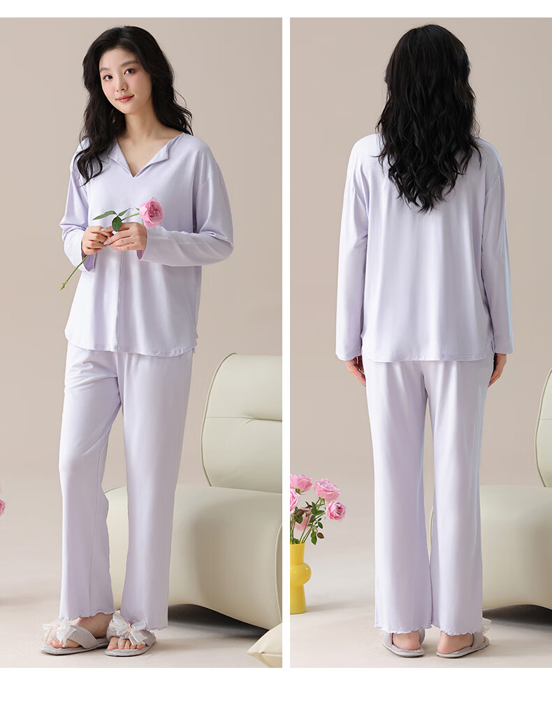 Yalu Women's Pajamas with Built-In Bra Pads, Autumn Long-Sleeve Long Pants, Loose-Fitting Pullover Loungewear, Comfortable And Suitable for Outdoor Wear 9