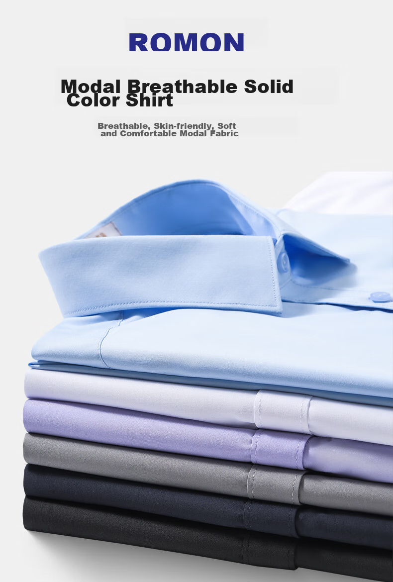 ROMON [Wrinkle-Resistant Modal] Wrinkle-Free Short-Sleeve Shirt Men's Top Casual Business Professional Formal White Dress Shirt Jacket 1
