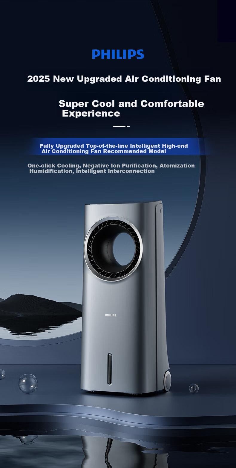 PHILIPS Air Cooler, Powerful Cooling Fan for Home Use, Bladeless Water-Cooled Electric Fan, Floor-Standing Tower Fan, Negative Ion Purification, Remote Control, Humidifying Air Circulator ACR4146BX 1