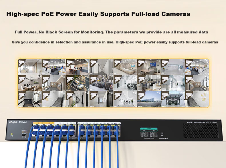 Ruijie 16-Port 100Mbps PoE Surveillance Switch RG-YS118S PoE Power 120W, Full Load 16 Devices 400W, Gigabit Uplink for Cameras, Powers Cameras 4