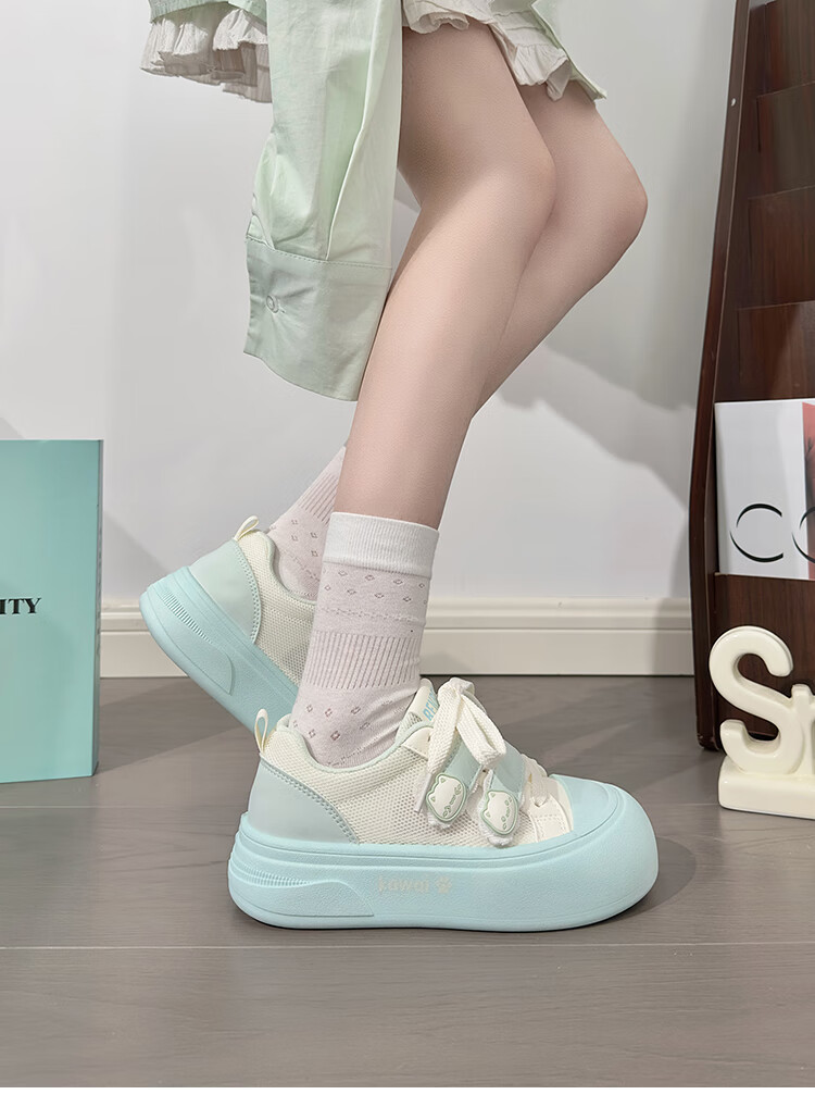 RENBEN Cute Velcro White Sneakers for Women, Popular Chunky Shoes, Versatile Canvas Shoes, White (Leather Surface), Size 40 16