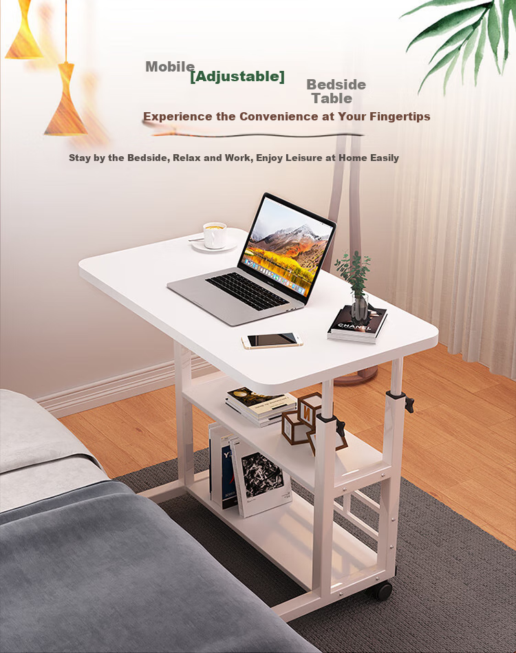 Qishengmingyuan LC-169 Double-Layer Bedside Computer Desk, Adjustable Height Laptop Office Mobile Sofa Table for Dining, 40*80 Small Table 1