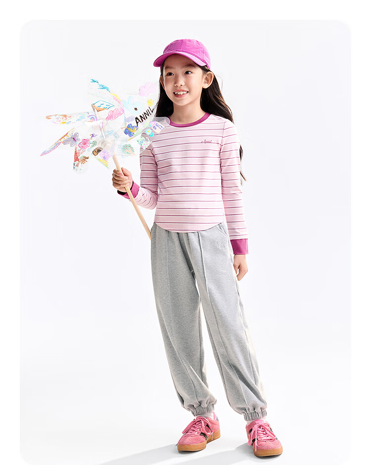 Annil Kids Girls' Crew Neck Long Sleeve T-Shirt 2025 Autumn New Fashion Stretchy Short Striped Base Shirt 3