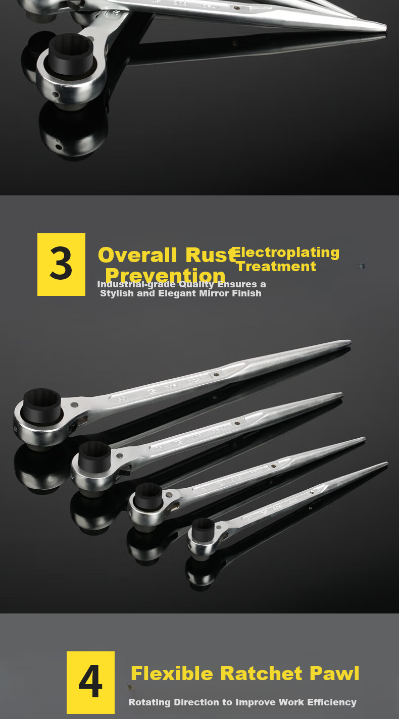 BOSI Pointed Ratchet Wrench with Double-Sided Quick-Release Sockets, 19×21MM BS361921 4