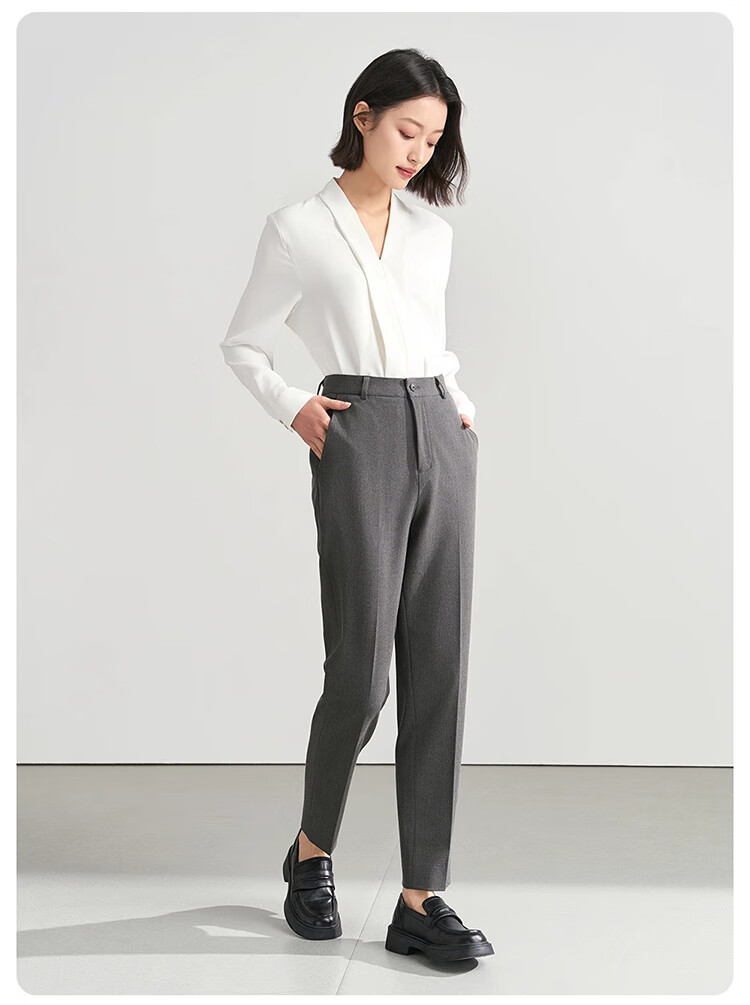 Bodexiaojie Navy Blue Suit Pants for Women, Professional Formal Wear, Interview Straight-Leg Trousers, Petite Cigarette Pants 27