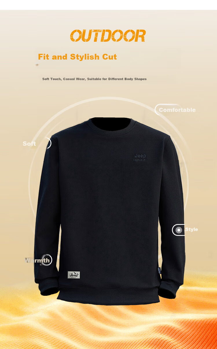 JEEP SPIRIT Men's Sweatshirt, Spring Korean Style, Round Neck Long Sleeve T-Shirt Undershirt for Men, Black, 4XL 2
