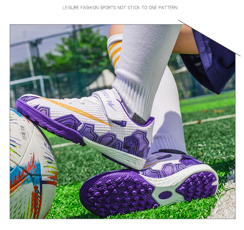 Shuangxing Children's Soccer Shoes, TF Turf Cleats, Summer Student Youth Big Kids Lightweight Non-Slip Wear-Resistant Football Boots, White And Pink, Size 34 21
